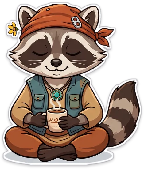 Rummi sitting cross-legged with his eyes closed, holding a steaming mug